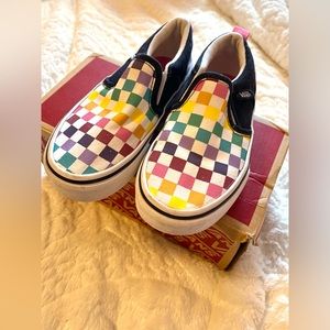 Kids Size 11 Rainbow Classic Checkerboard Vans Slip On